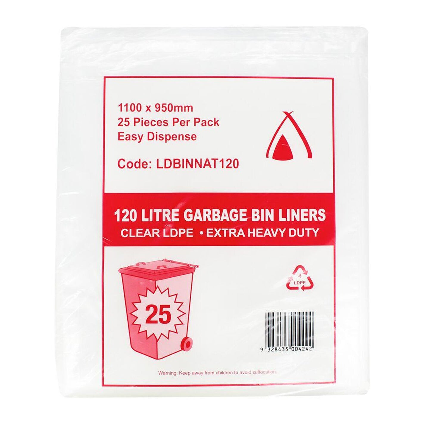 Natural Clear Garbage Bags Extra Heavy Duty 120L