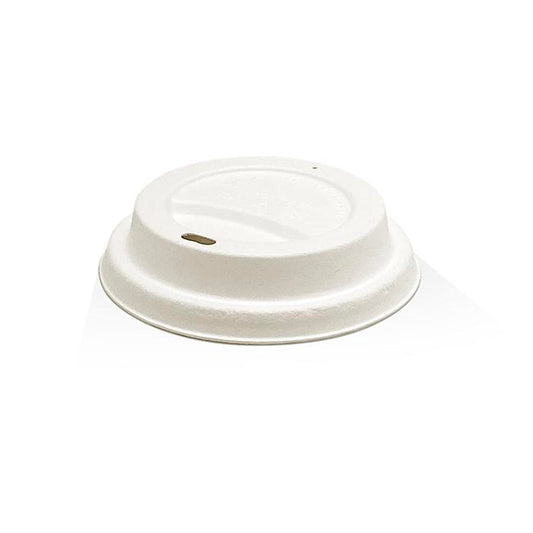 Bagasse Cup Lid to suit 90mm - White - Various Sizes