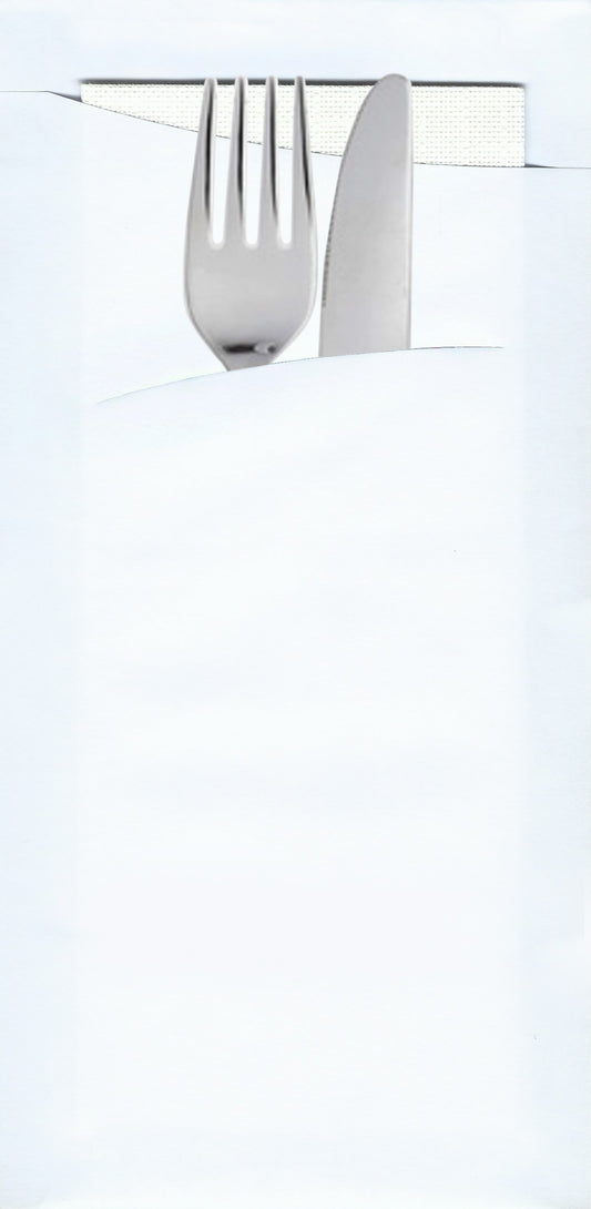 Pochetta Lux Classic White with Premium White Napkin & Cutlery Slit (Custom Printing Available)