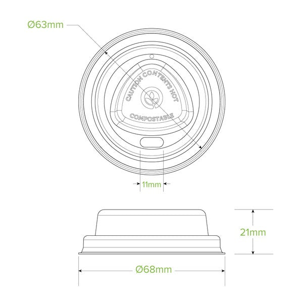 63mm / 4oz White Plant Fibre BioCup Lid