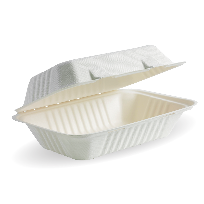 9X6X3" White Biocane Clamshell
