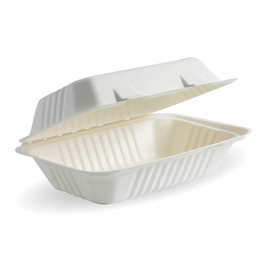9X6X3" White Biocane Clamshell