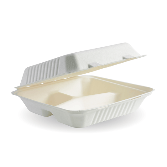 9x9x3" 3 Compartment Clamshell - White (Dinner)