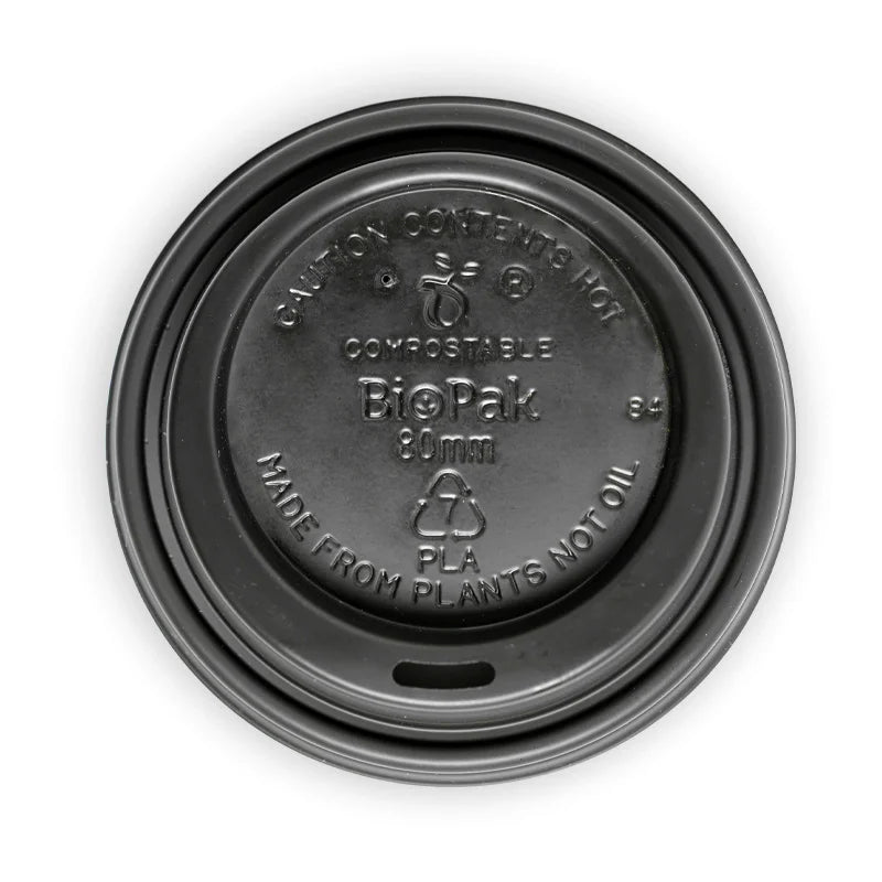 6-8-10-12oz (80mm) Small Black PLA BioCup Lid