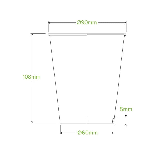 390ml / 12oz (90mm) Aqueous Single Wall BioCup