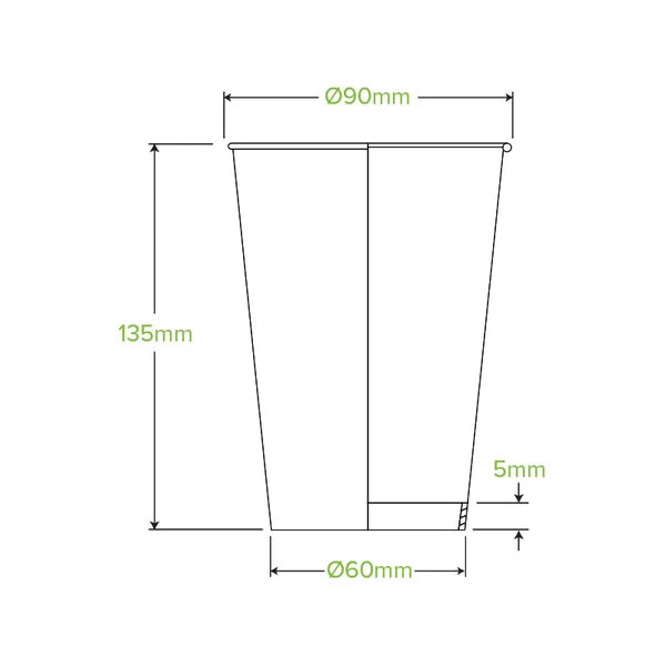 510ml / 16oz (90mm) Aqueous Single Wall BioCup