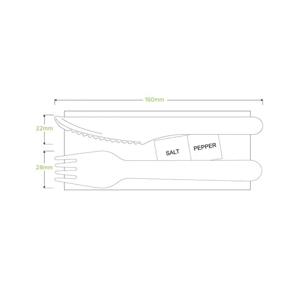 16cm Coated Wood Knife, Fork, Napkin, Salt & Pepper Set