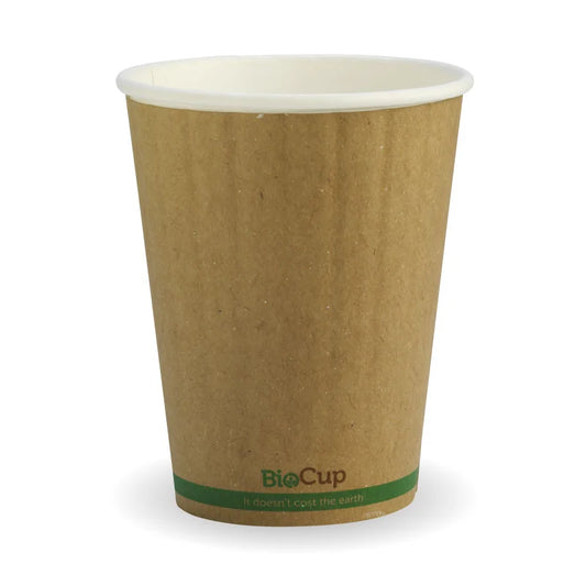390ml / 12oz (90mm) Kraft Green Stripe Double Wall BioCup