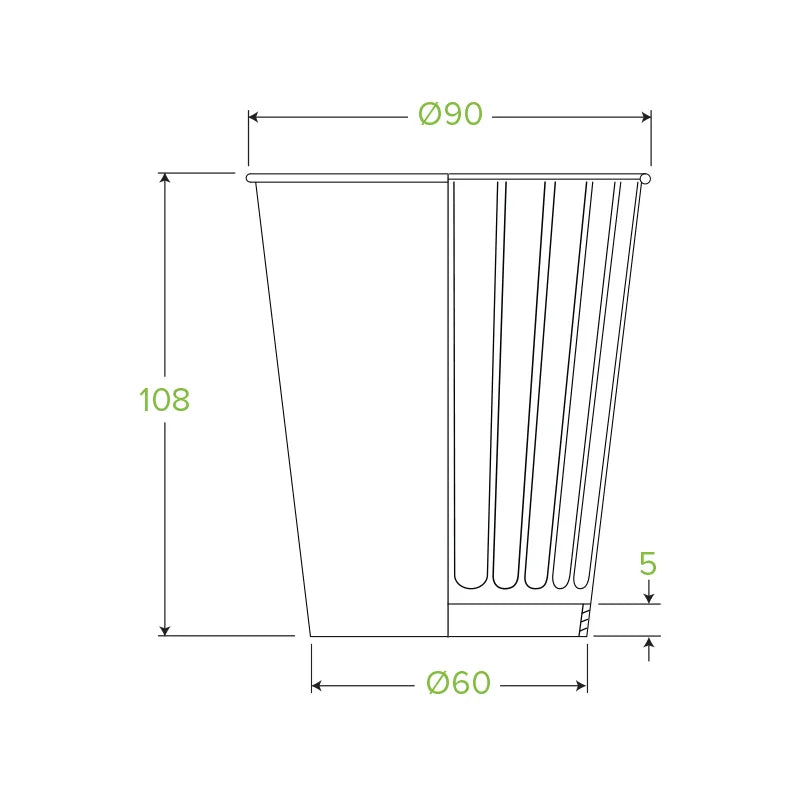 390ml / 12oz (90mm) Kraft Green Stripe Double Wall BioCup
