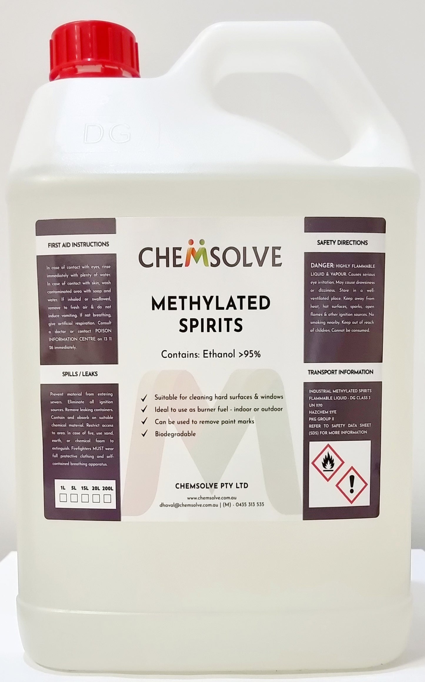 Industrial Methylated Spirits - Gas Heater Fuel - 4 x 5ltr