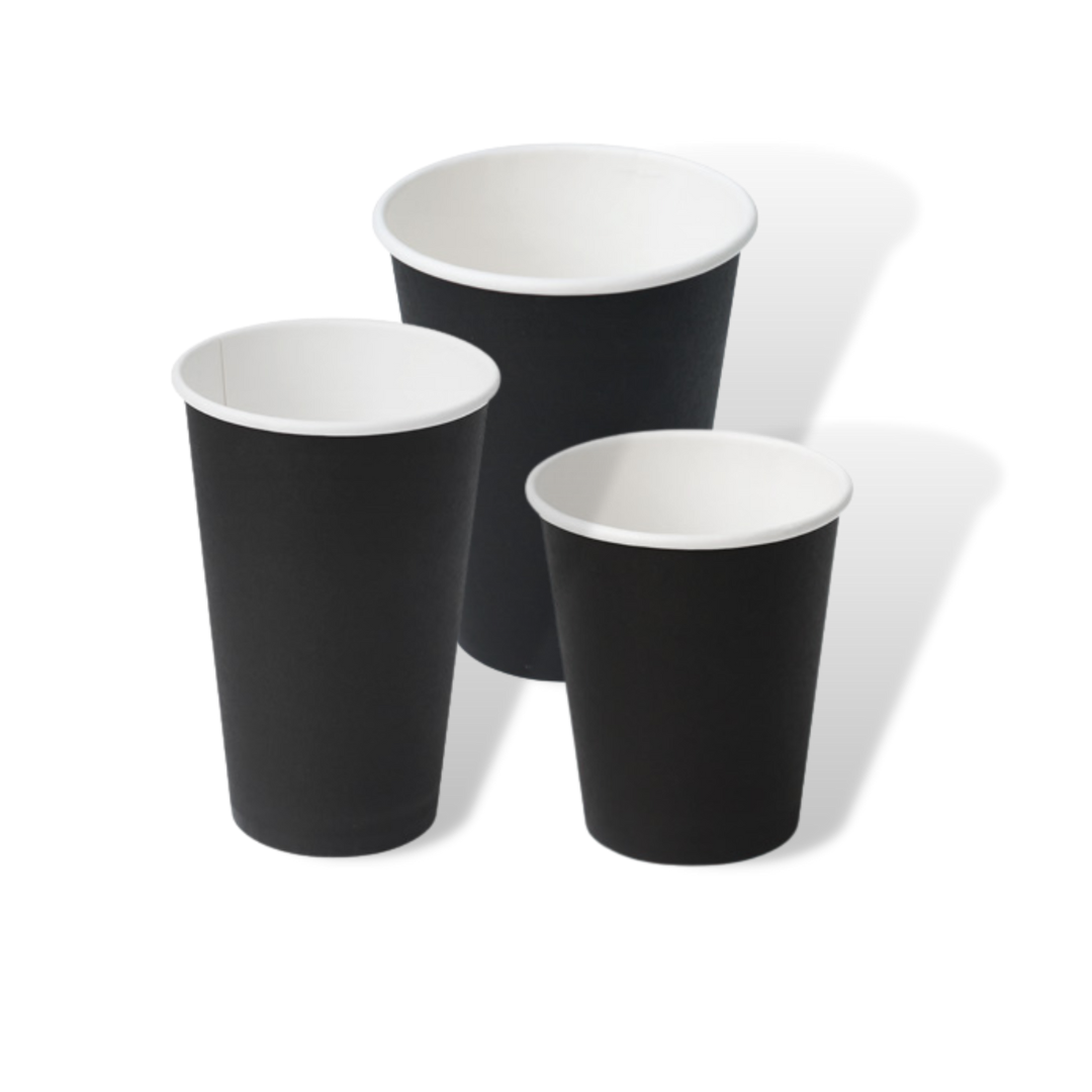 PE Coated Double Wall Cup - Black - Various Sizes