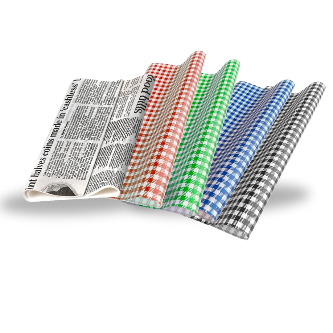 Gingham Printed Greaseproof Paper - 190x300mm - Various Colours