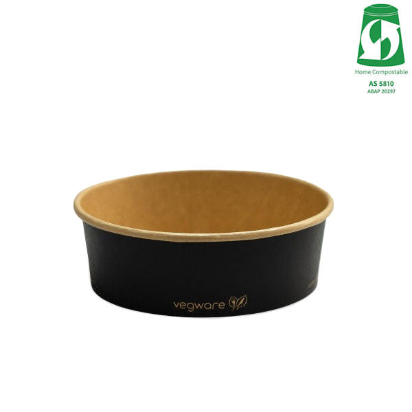 Round Paper Takeaway Container Aqueous Lined - Black - Various Sizes