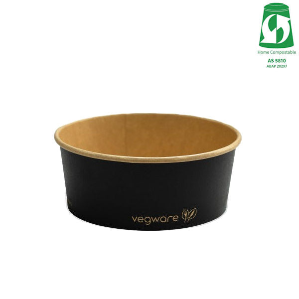 Round Paper Takeaway Container Aqueous Lined - Black - Various Sizes