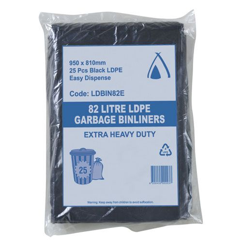 82L Black Heavy Duty Garbage Bag Bin Liner - Various Styles