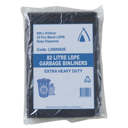 82L Black Heavy Duty Garbage Bag Bin Liner - Various Styles