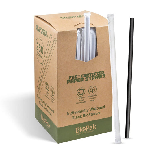 7mm Individually Wrapped Regular Black BioStraw