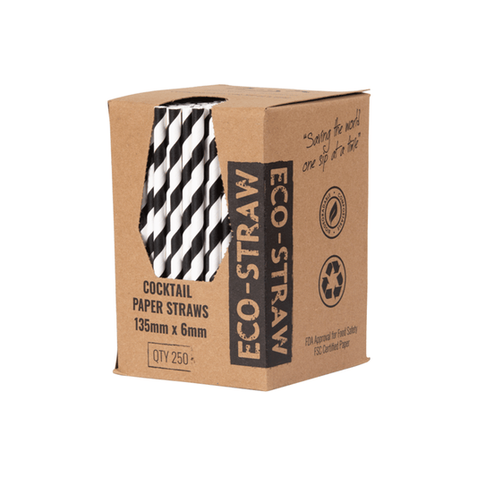 Austraw Eco-Straw Paper Cocktail - Black/White Stripe