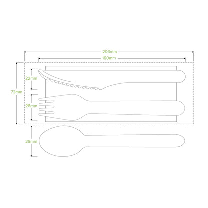 16cm Wood Knife, Fork, Spoon & Napkin Set
